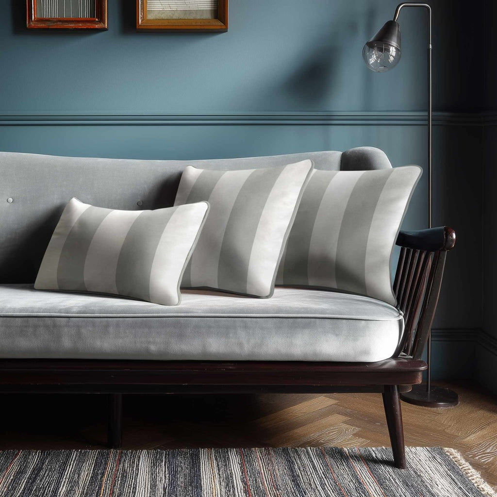 2 Stripes with Piping | Sustainable Velvet Rectangle Cushion - Storm Grey 50 x 30 cm by Izabela Peters