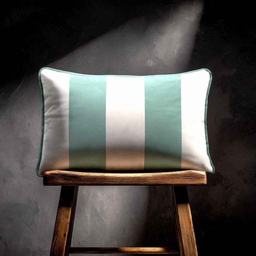 2 Stripes with Piping | Sustainable Velvet Rectangle Cushion - Blue Surf 50 x 30 cm by Izabela Peters