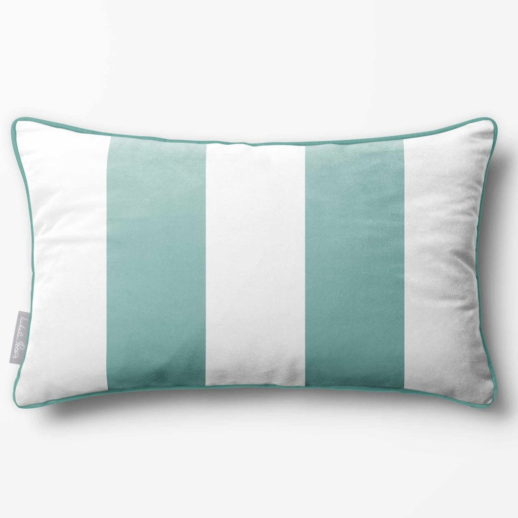 2 Stripes with Piping | Sustainable Velvet Rectangle Cushion - Blue Surf 50 x 30 cm by Izabela Peters