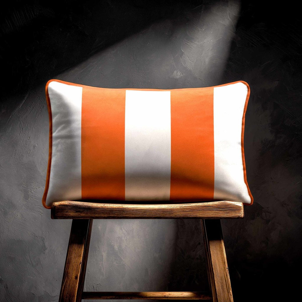 2 Stripes with Piping | Sustainable Velvet Rectangle Cushion - Burnt Orange 50 x 30 cm by Izabela Peters