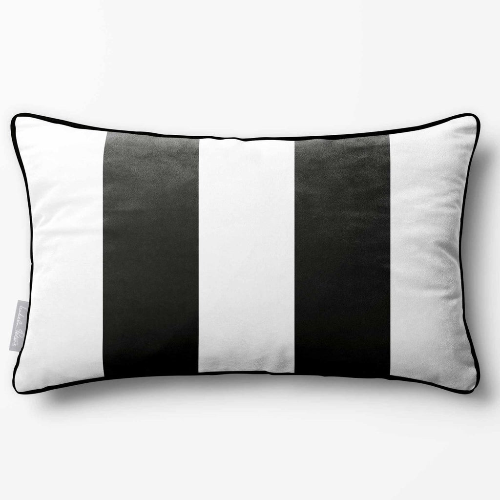 2 Stripes with Piping | Sustainable Velvet Rectangle Cushion - Charcoal 50 x 30 cm by Izabela Peters
