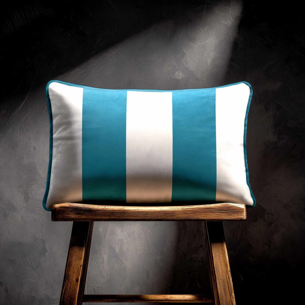 2 Stripes with Piping | Sustainable Velvet Rectangle Cushion - Prussian Blue 50 x 30 cm by Izabela Peters