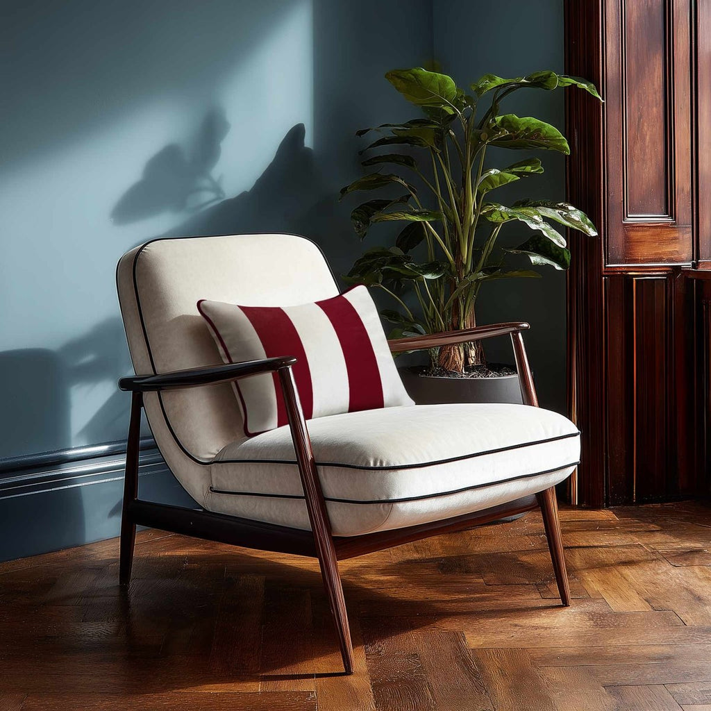 2 Stripes with Piping | Sustainable Velvet Rectangle Cushion - Raspberry Red 50 x 30 cm by Izabela Peters
