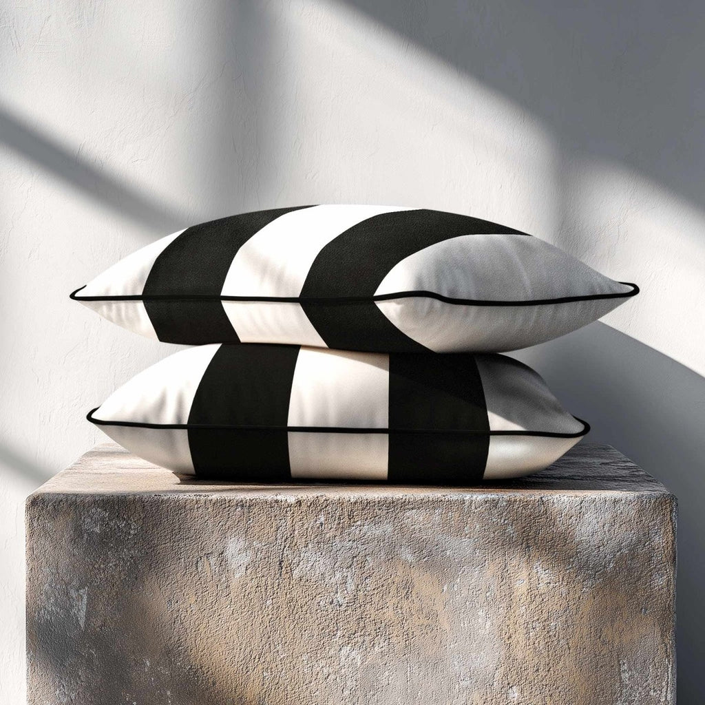 2 Stripes with Piping | Sustainable Velvet Rectangle Cushion - Charcoal 50 x 30 cm by Izabela Peters