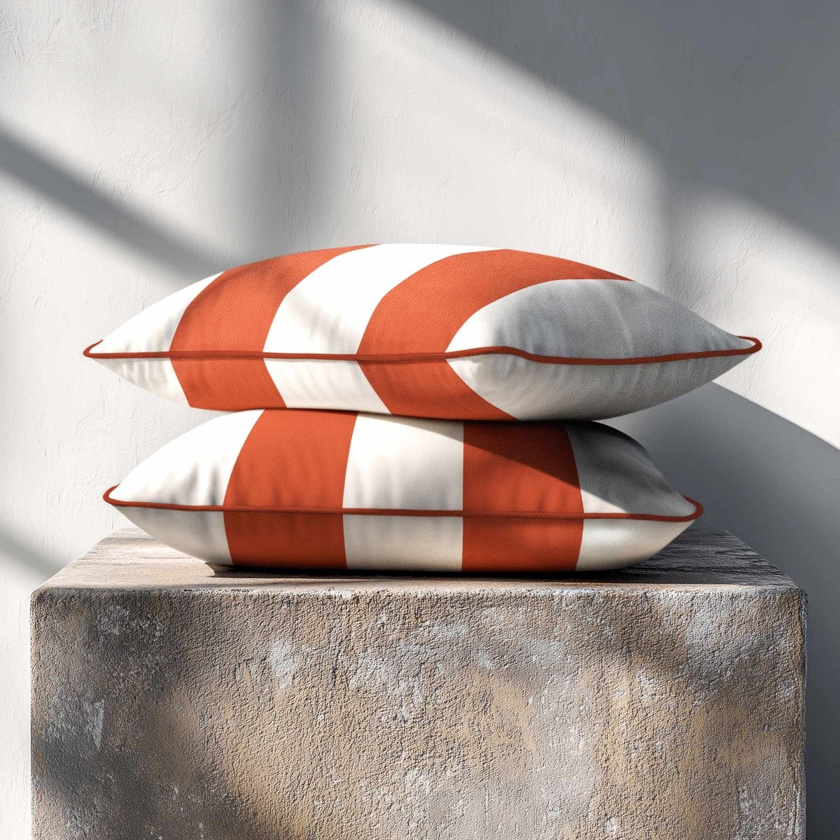 2 Stripes with Piping | Sustainable Velvet Rectangle Cushion - Burnt Ochre 50 x 30 cm by Izabela Peters