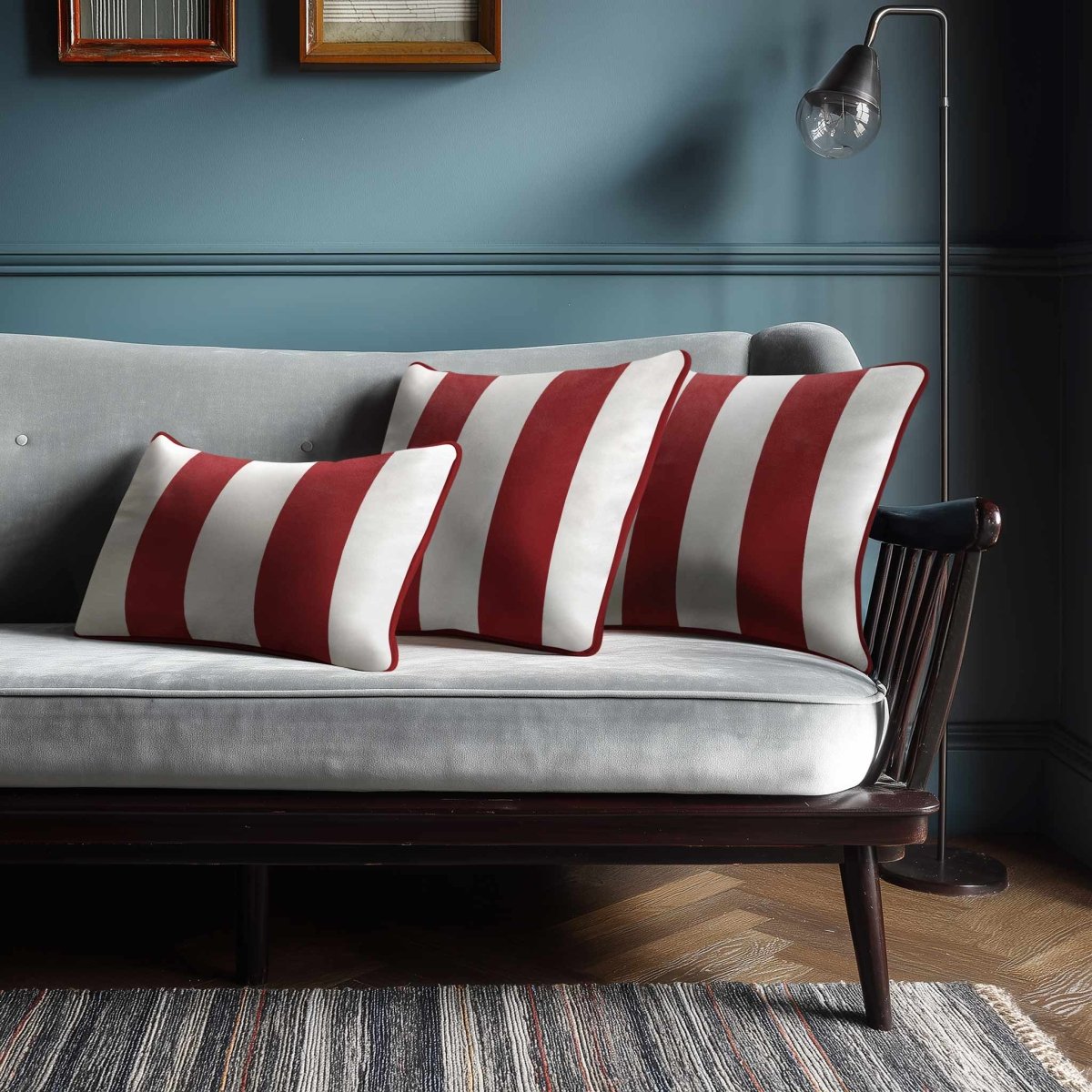 2 Stripes with Piping | Sustainable Velvet Rectangle Cushion - Crimson Muse 50 x 30 cm by Izabela Peters