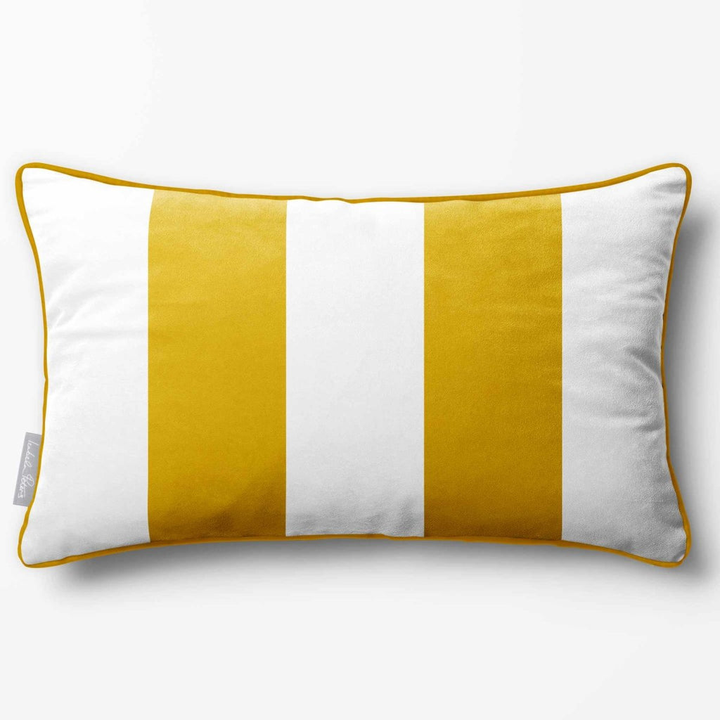 2 Stripes with Piping | Sustainable Velvet Rectangle Cushion - Mustard Ochre 50 x 30 cm by Izabela Peters