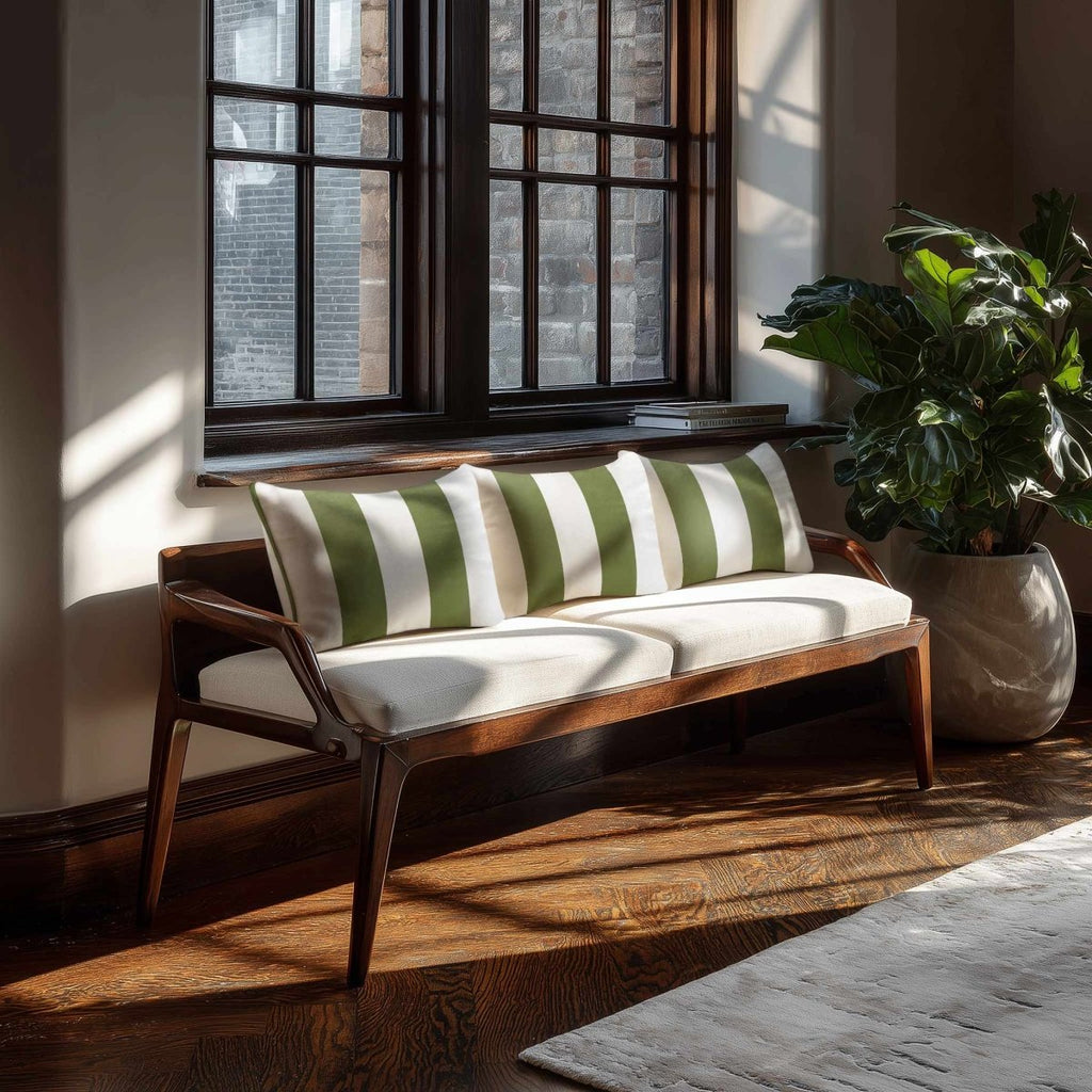 2 Stripes with Piping | Sustainable Velvet Rectangle Cushion - Golden Lime 50 x 30 cm by Izabela Peters