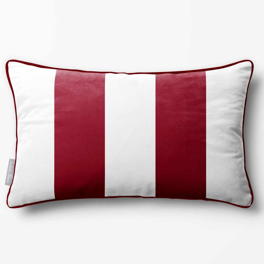 2 Stripes with Piping | Sustainable Velvet Rectangle Cushion - Raspberry Red 50 x 30 cm by Izabela Peters