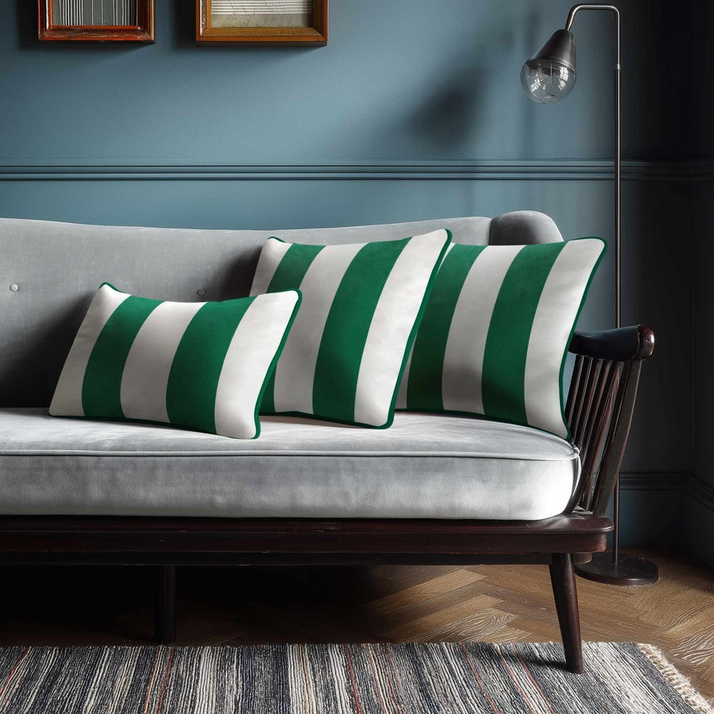 2 Stripes with Piping | Sustainable Velvet Rectangle Cushion - Emerald Green 50 x 30 cm by Izabela Peters
