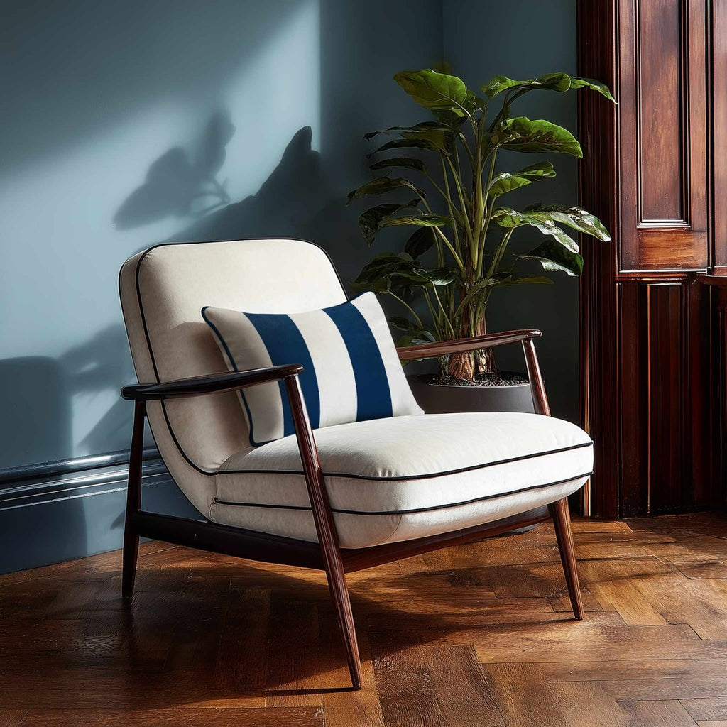 2 Stripes with Piping | Sustainable Velvet Rectangle Cushion - Estate Blue 50 x 30 cm by Izabela Peters