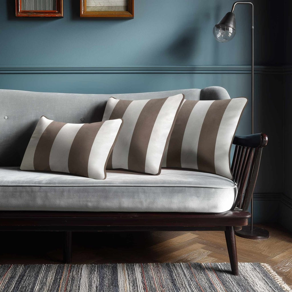 2 Stripes with Piping | Sustainable Velvet Rectangle Cushion - Dovedale Stone 50 x 30 cm by Izabela Peters