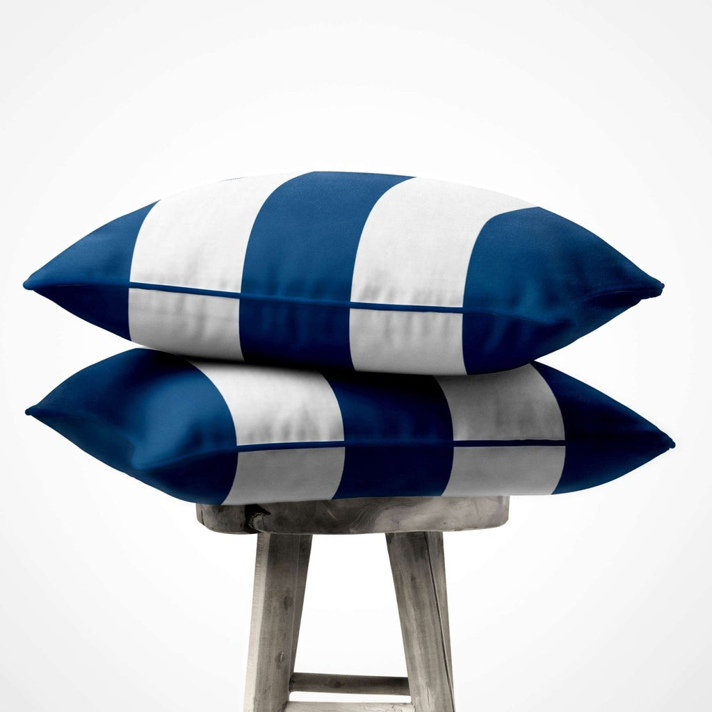 3 Stripes Horizontal | Sustainable Velvet Cushion with Piping - Estate Blue 40 x 40 cm by Izabela Peters