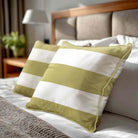 3 Stripes Horizontal | Sustainable Velvet Cushion with Piping - Golden Lime 40 x 40 cm by Izabela Peters