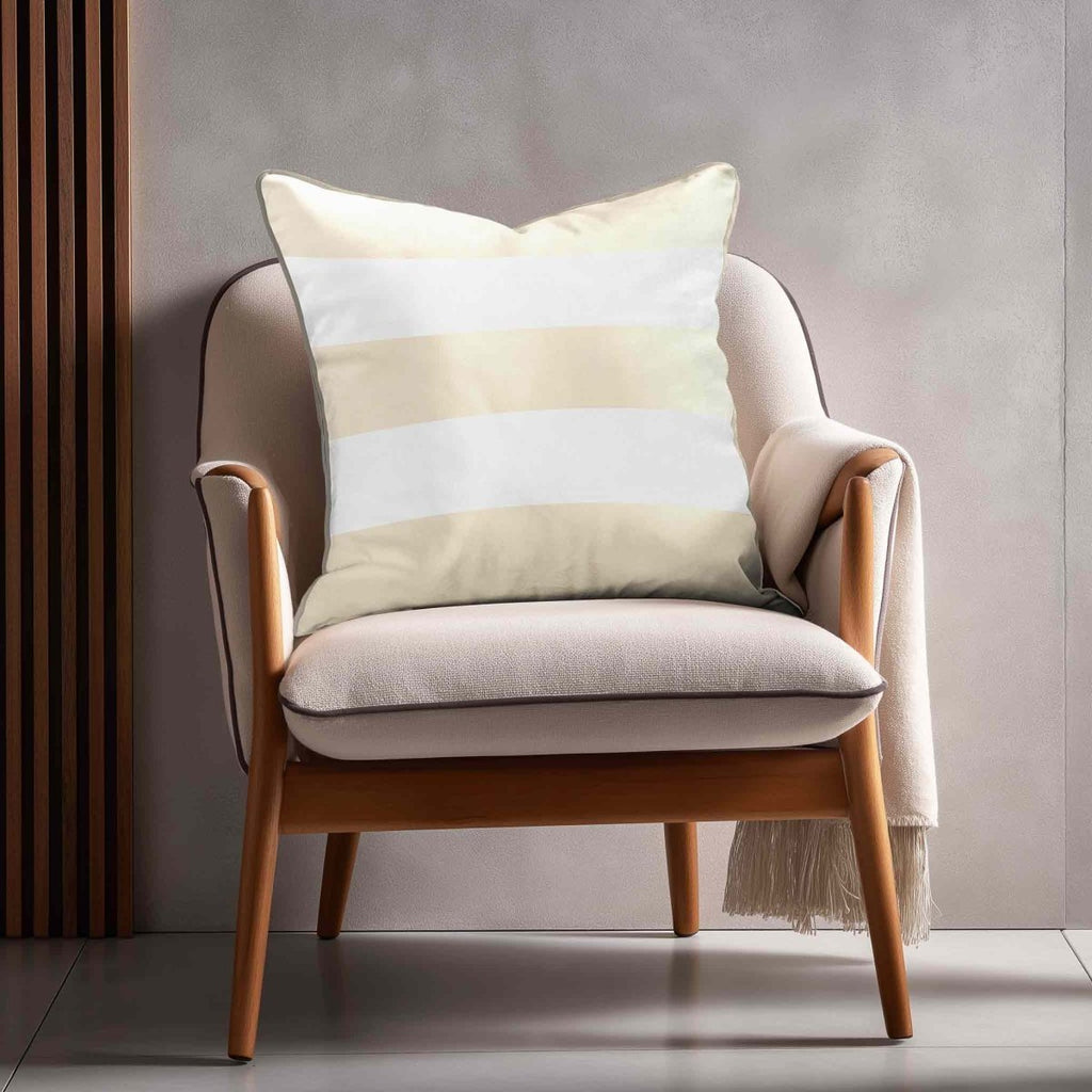 3 Stripes Horizontal | Sustainable Velvet Cushion with Piping - Ivory Cream 40 x 40 cm by Izabela Peters