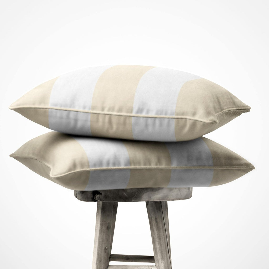 3 Stripes Horizontal | Sustainable Velvet Cushion with Piping - Ivory Cream 40 x 40 cm by Izabela Peters