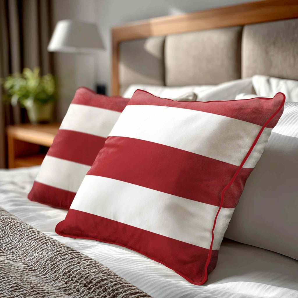 3 Stripes Horizontal | Sustainable Velvet Cushion with Piping - Crimson Muse 40 x 40 cm by Izabela Peters