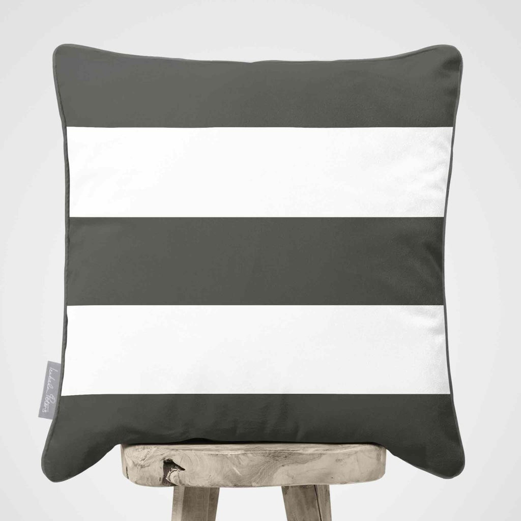 3 Stripes Horizontal | Sustainable Velvet Cushion with Piping - Beluga 40 x 40 cm by Izabela Peters