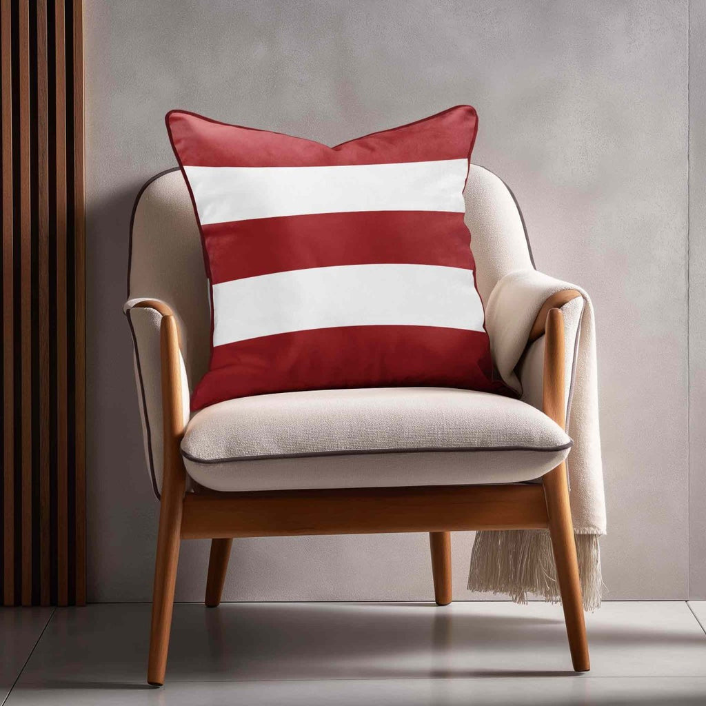 3 Stripes Horizontal | Sustainable Velvet Cushion with Piping - Crimson Muse 40 x 40 cm by Izabela Peters