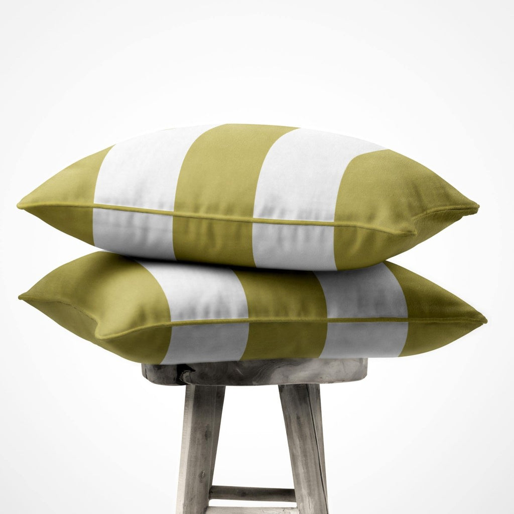 3 Stripes Horizontal | Sustainable Velvet Cushion with Piping - Golden Lime 40 x 40 cm by Izabela Peters