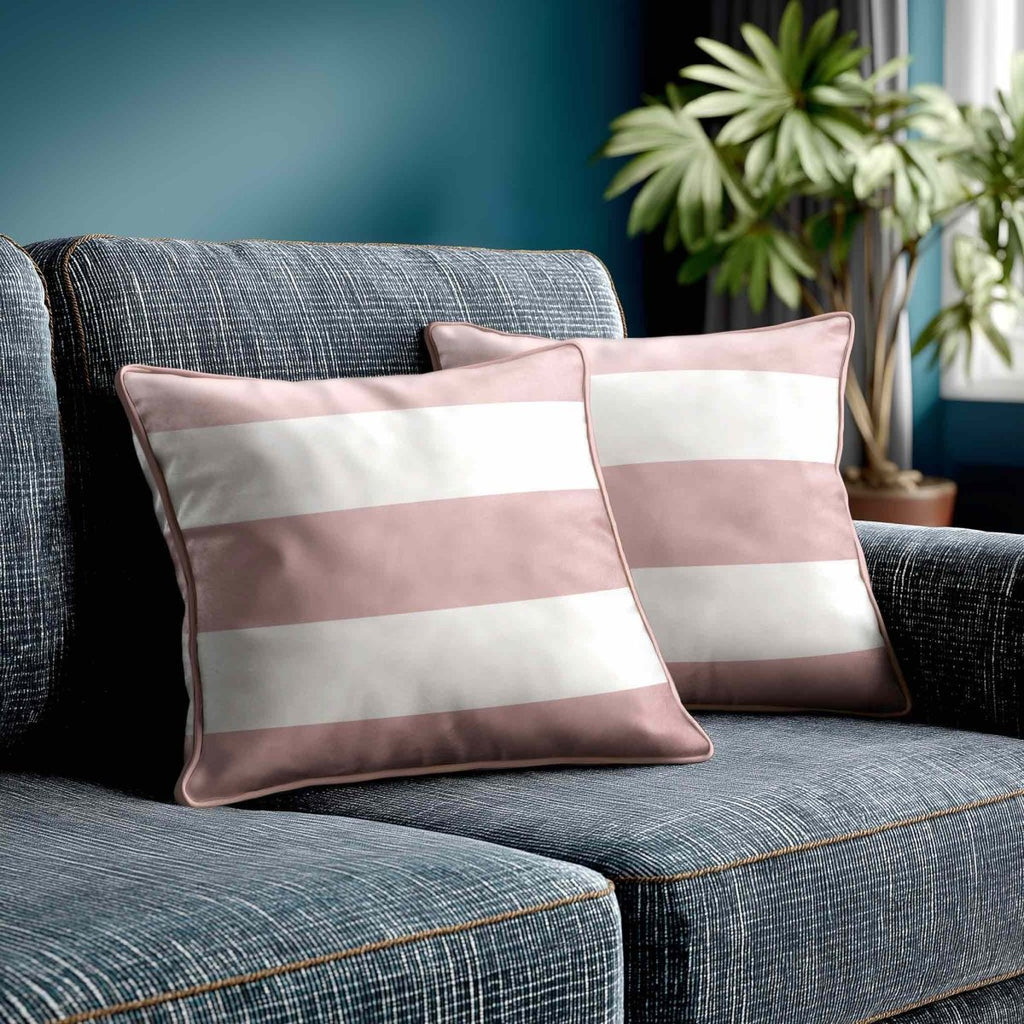 3 Stripes Horizontal | Sustainable Velvet Cushion with Piping - Rosewater 40 x 40 cm by Izabela Peters
