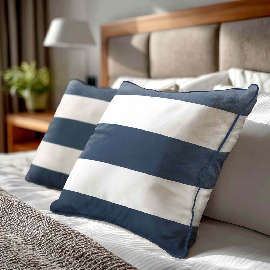 3 Stripes Horizontal | Sustainable Velvet Cushion with Piping - Petrol Blue 40 x 40 cm by Izabela Peters