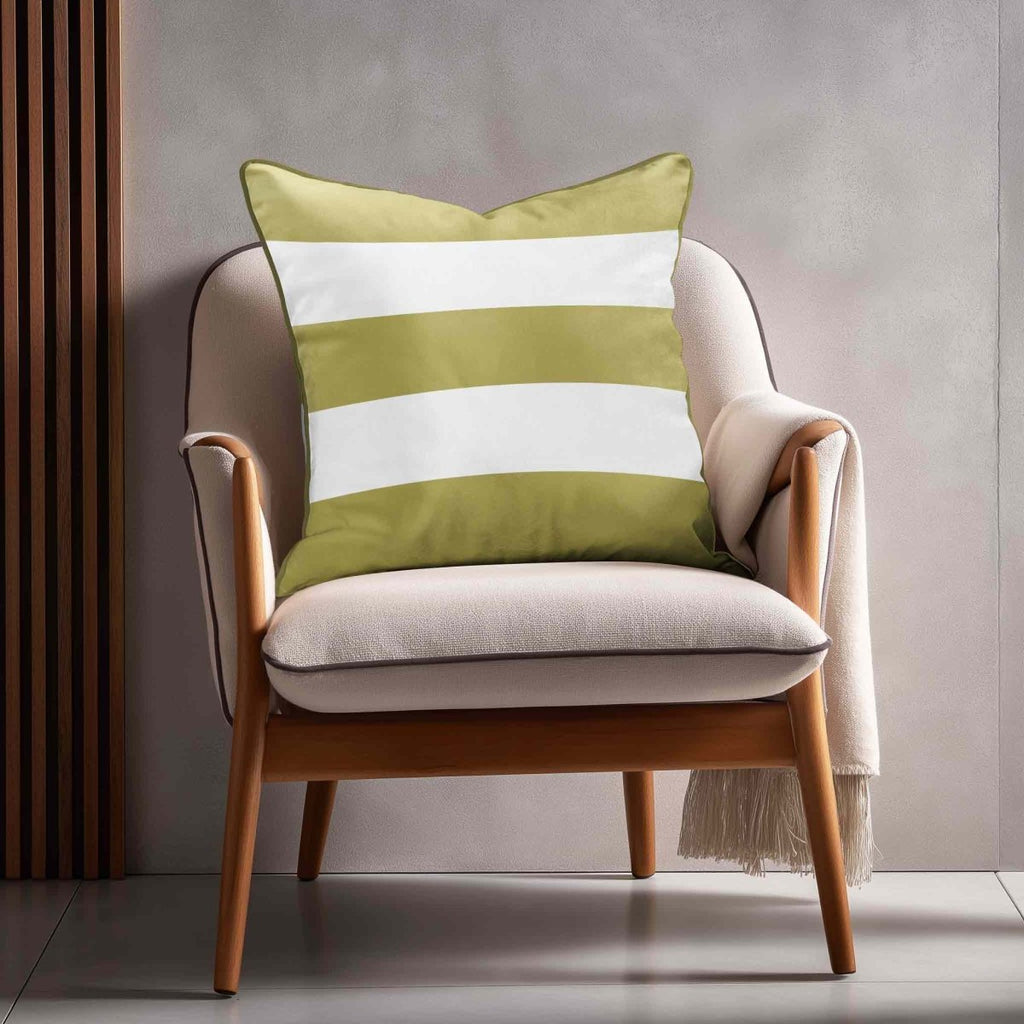 3 Stripes Horizontal | Sustainable Velvet Cushion with Piping - Golden Lime 40 x 40 cm by Izabela Peters