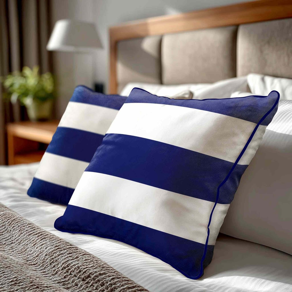 3 Stripes Horizontal | Sustainable Velvet Cushion with Piping - Midnight 40 x 40 cm by Izabela Peters