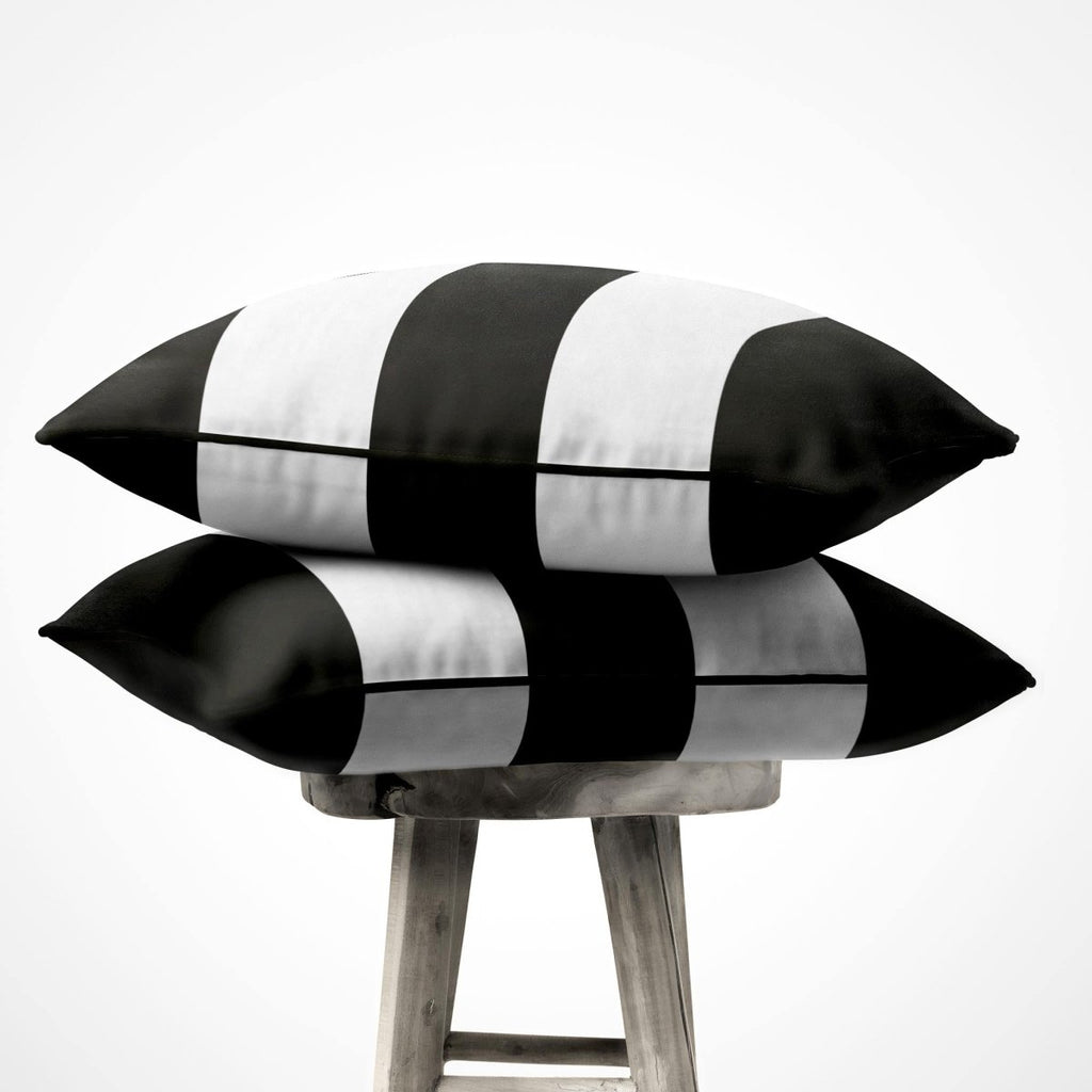 3 Stripes Horizontal | Sustainable Velvet Cushion with Piping - Charcoal 40 x 40 cm by Izabela Peters
