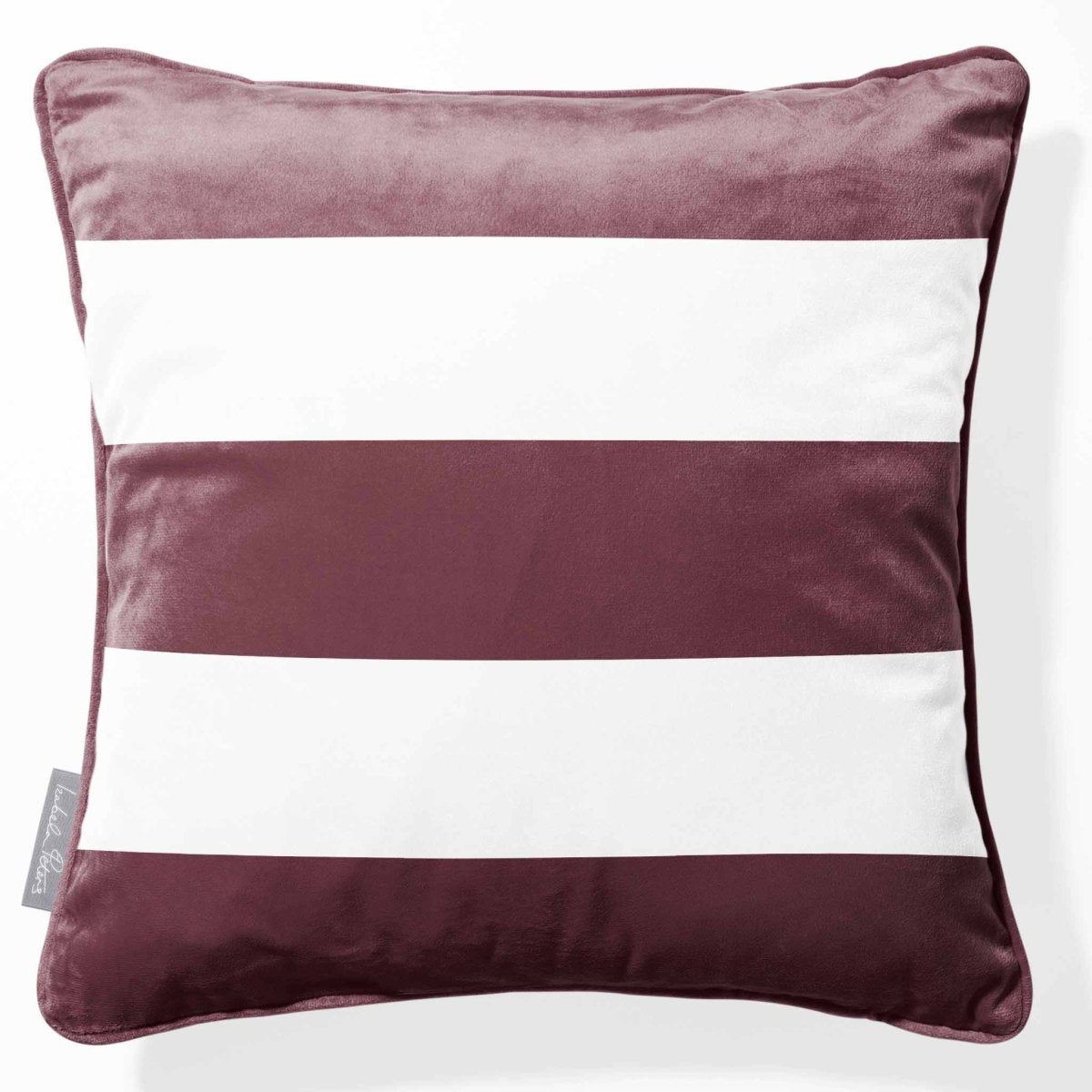 3 Stripes Horizontal | Sustainable Velvet Cushion with Piping - Italian Grape 40 x 40 cm by Izabela Peters