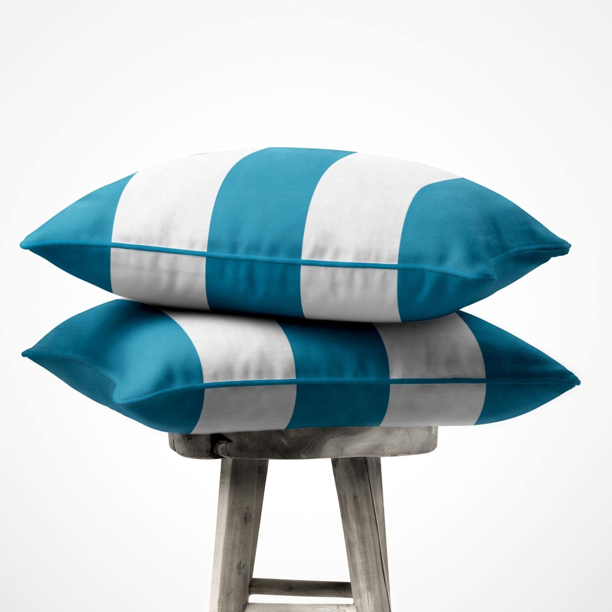 3 Stripes Horizontal | Sustainable Velvet Cushion with Piping - Prussian Blue 40 x 40 cm by Izabela Peters