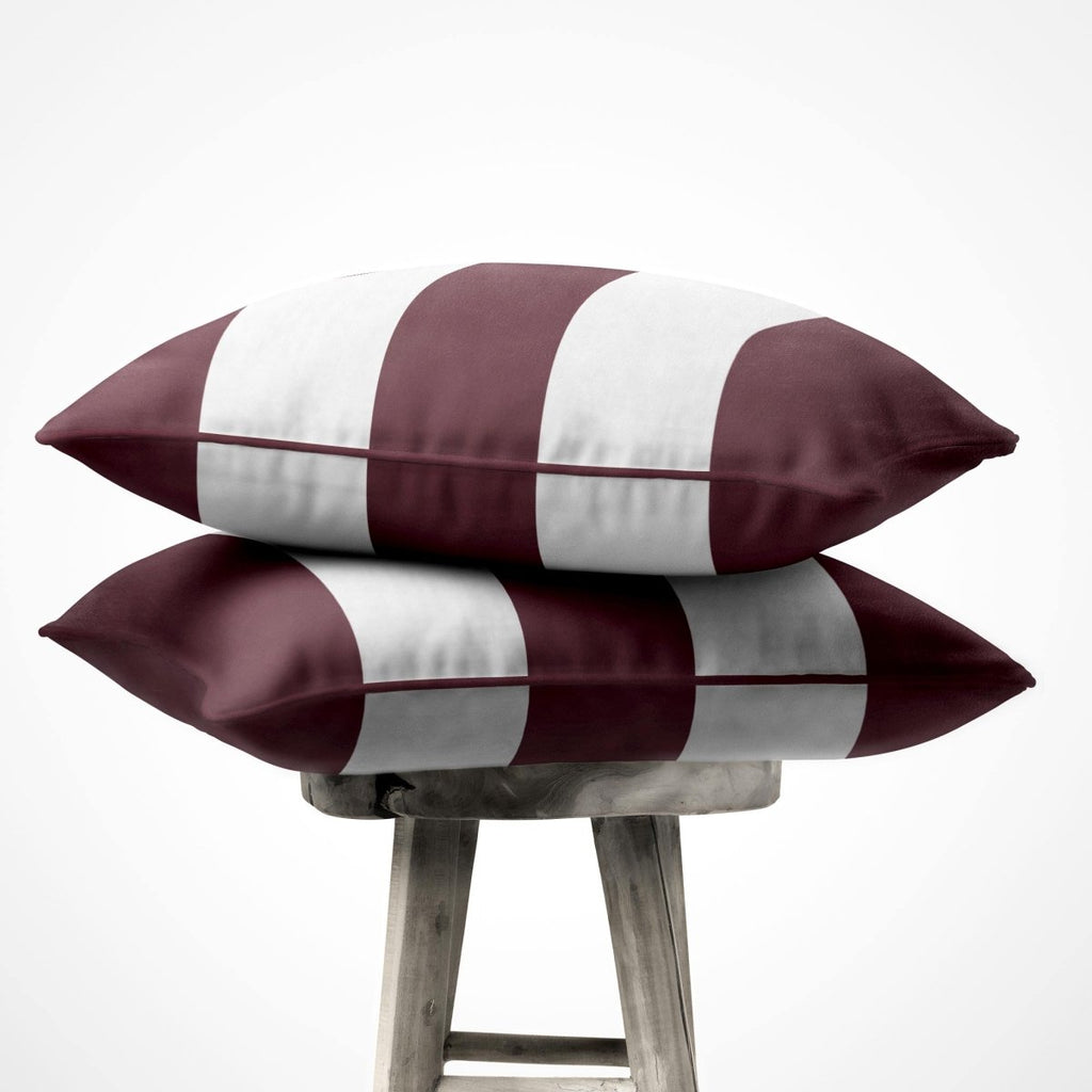 3 Stripes Horizontal | Sustainable Velvet Cushion with Piping - Italian Grape 40 x 40 cm by Izabela Peters