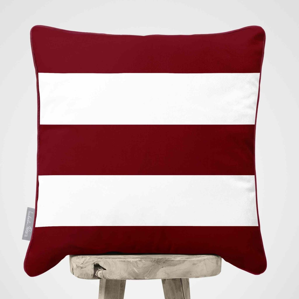 3 Stripes Horizontal | Sustainable Velvet Cushion with Piping - Raspberry Red 40 x 40 cm by Izabela Peters
