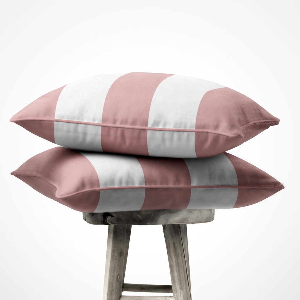 3 Stripes Horizontal | Sustainable Velvet Cushion with Piping - Rosewater 40 x 40 cm by Izabela Peters