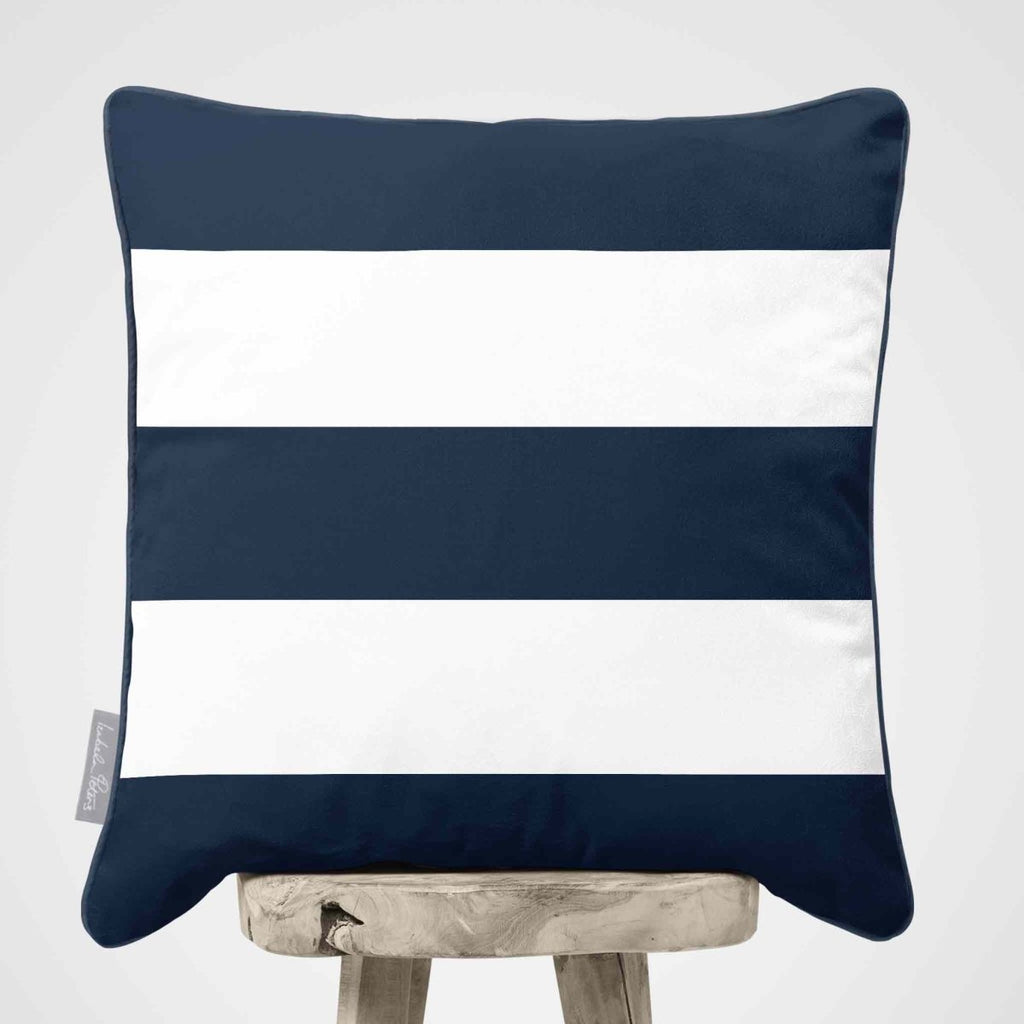 3 Stripes Horizontal | Sustainable Velvet Cushion with Piping - Petrol Blue 40 x 40 cm by Izabela Peters