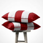 3 Stripes Horizontal | Sustainable Velvet Cushion with Piping - Crimson Muse 40 x 40 cm by Izabela Peters