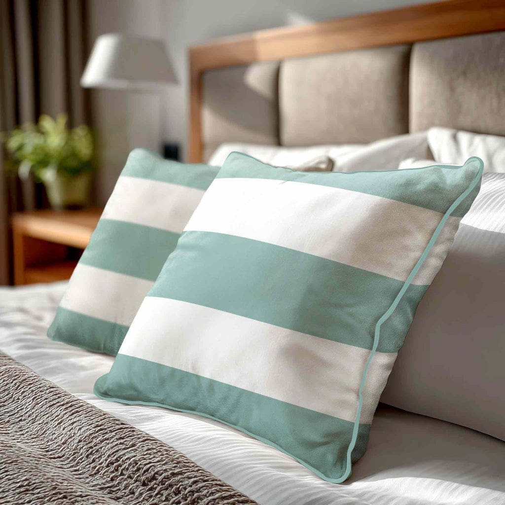 3 Stripes Horizontal | Sustainable Velvet Cushion with Piping - Blue Surf 40 x 40 cm by Izabela Peters