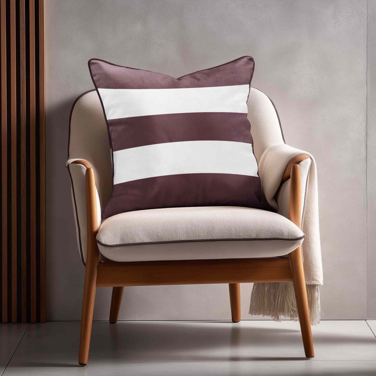 3 Stripes Horizontal | Sustainable Velvet Cushion with Piping - Italian Grape 40 x 40 cm by Izabela Peters