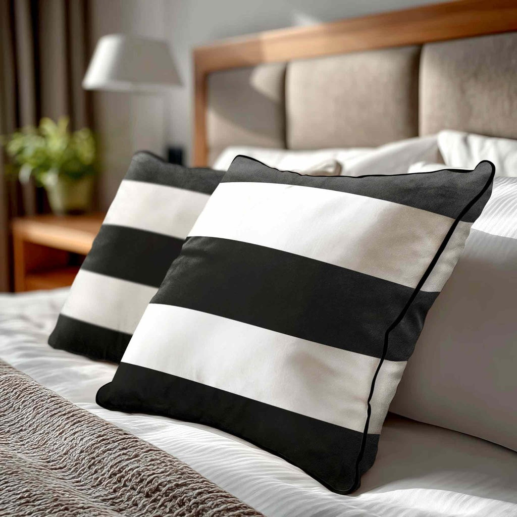 3 Stripes Horizontal | Sustainable Velvet Cushion with Piping - Charcoal 40 x 40 cm by Izabela Peters