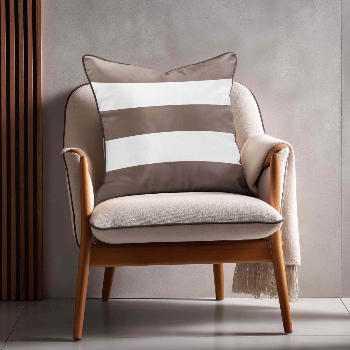 3 Stripes Horizontal | Sustainable Velvet Cushion with Piping - Dovedale Stone 40 x 40 cm by Izabela Peters