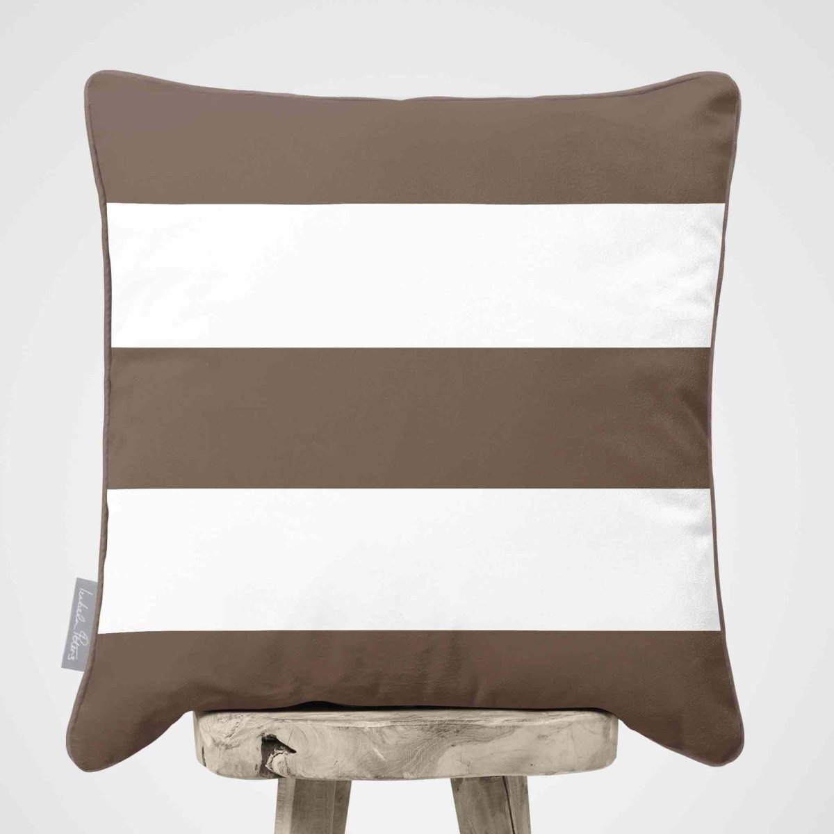 3 Stripes Horizontal | Sustainable Velvet Cushion with Piping - Dovedale Stone 40 x 40 cm by Izabela Peters