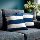 3 Stripes Horizontal | Sustainable Velvet Cushion with Piping - Estate Blue 40 x 40 cm by Izabela Peters