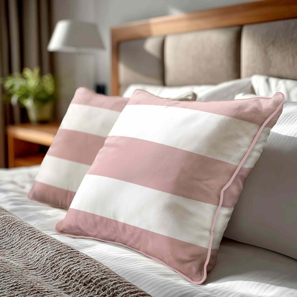 3 Stripes Horizontal | Sustainable Velvet Cushion with Piping - Rosewater 40 x 40 cm by Izabela Peters