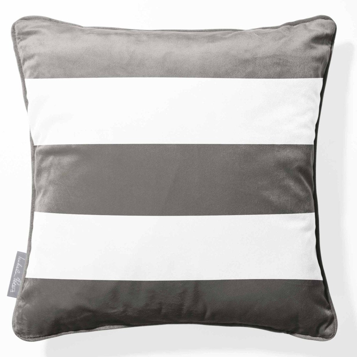 3 Stripes Horizontal | Sustainable Velvet Cushion with Piping - Beluga 40 x 40 cm by Izabela Peters