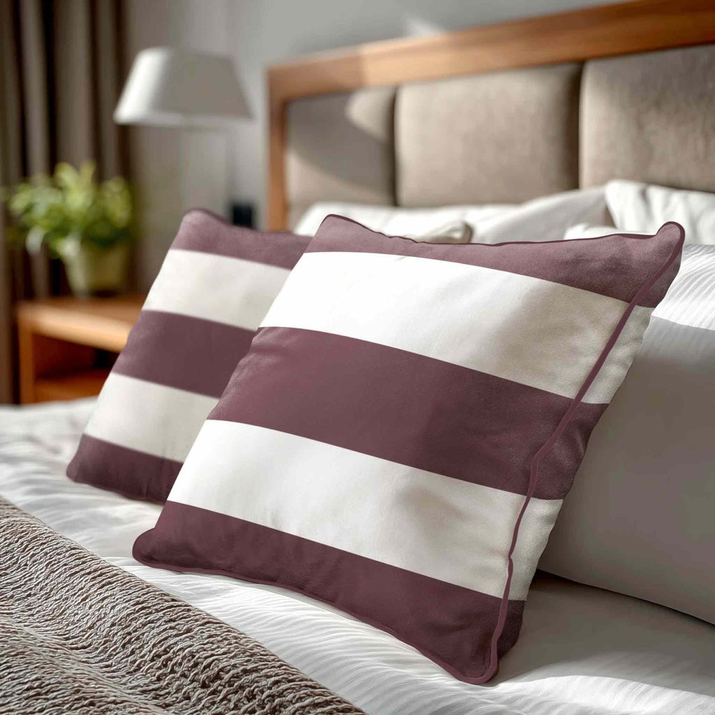 3 Stripes Horizontal | Sustainable Velvet Cushion with Piping - Italian Grape 40 x 40 cm by Izabela Peters