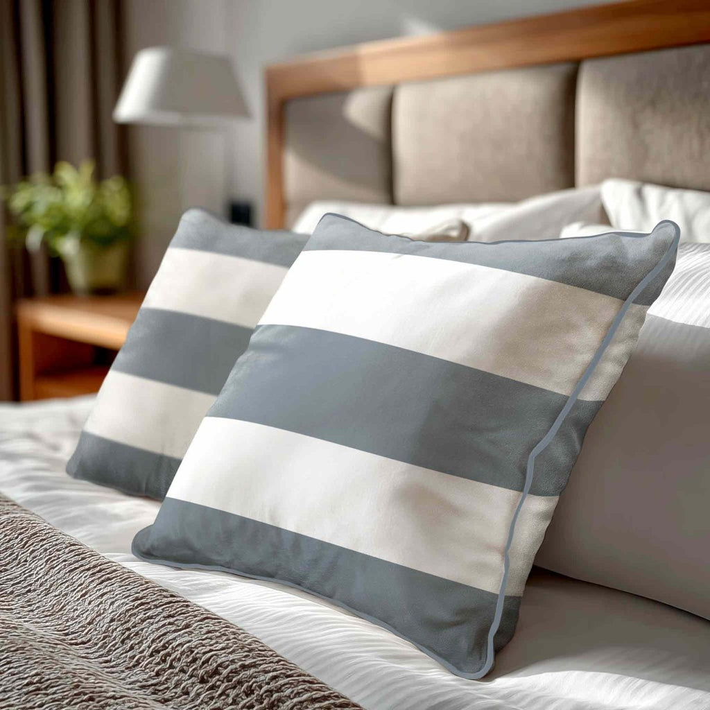 3 Stripes Horizontal | Sustainable Velvet Cushion with Piping - French Grey 40 x 40 cm by Izabela Peters