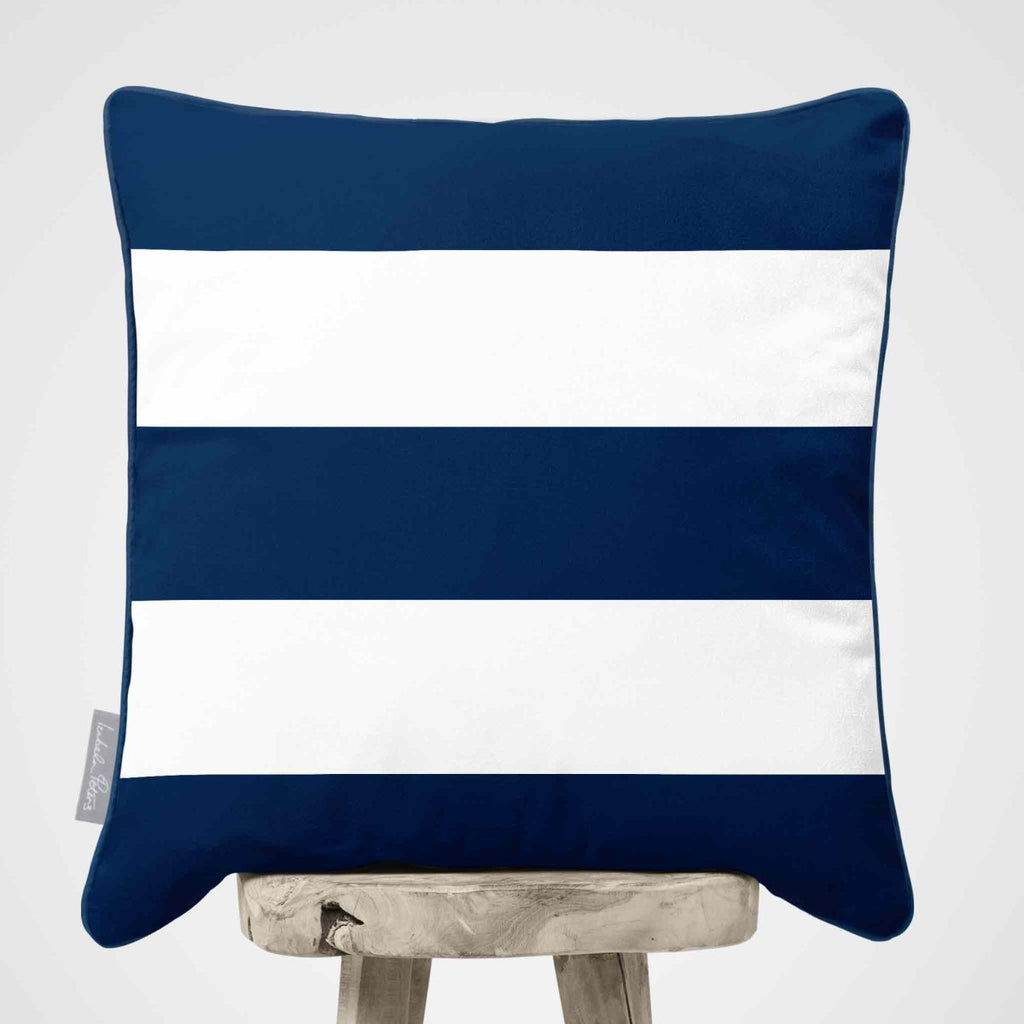 3 Stripes Horizontal | Sustainable Velvet Cushion with Piping - Estate Blue 40 x 40 cm by Izabela Peters