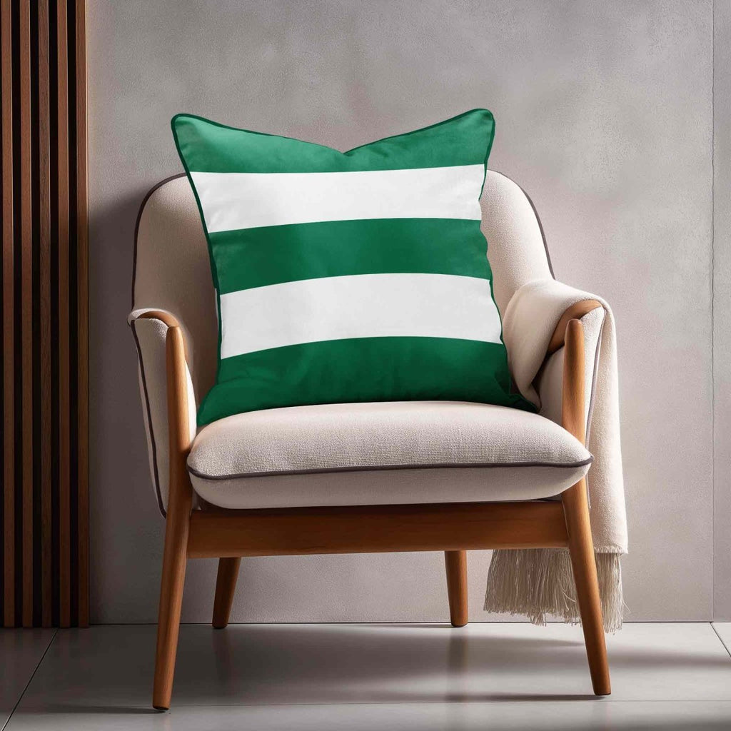 3 Stripes Horizontal | Sustainable Velvet Cushion with Piping - Emerald Green 40 x 40 cm by Izabela Peters