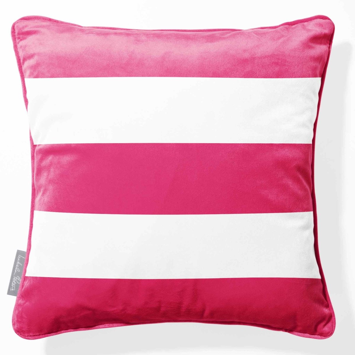 3 Stripes Horizontal | Sustainable Velvet Cushion with Piping - Hot Pink 40 x 40 cm by Izabela Peters