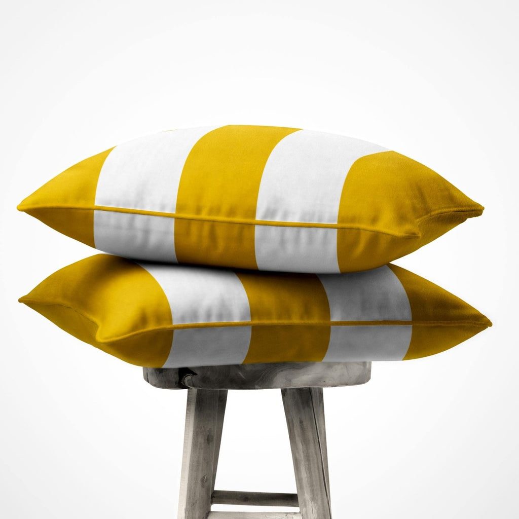 3 Stripes Horizontal | Sustainable Velvet Cushion with Piping - Mustard Ochre 40 x 40 cm by Izabela Peters